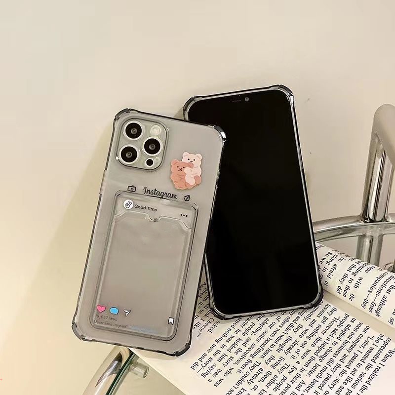 Ốp Điện Thoại Silicon Trong Suốt Chống Sốc Kèm Ngăn Đựng Thẻ Cho IPhone 7 / 8 / 6 Plus 12 / 12pro 11 / 13 / 13promax Xr X Xs Max