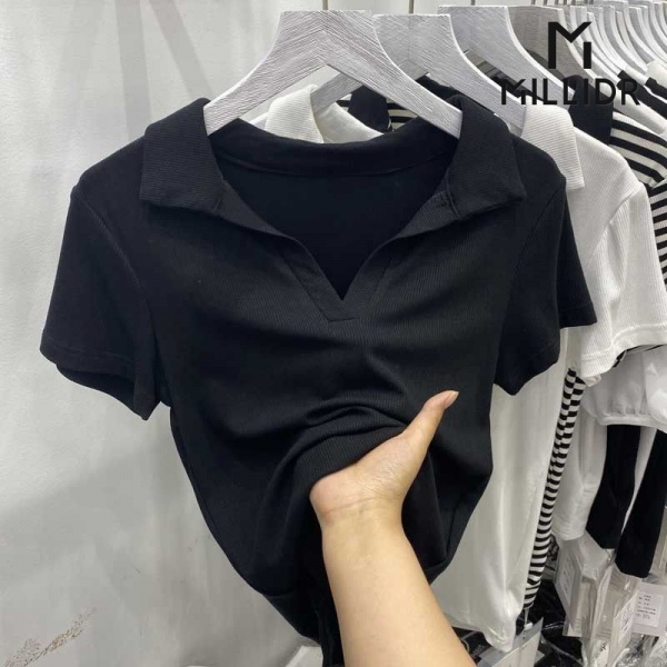 Áo Thun POLO Cổ Chữ V Tay Ngắn Họa Tiết Kẻ Sọc Quyến Rũ Thời Trang Mùa Hè Hàng Mới Dành Cho Bạn Nữ 2022