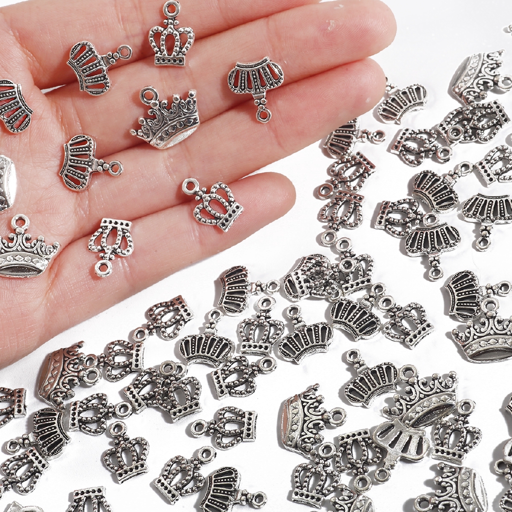 Mặt charm trang sức mạ bạc hình vương miện nhiều size