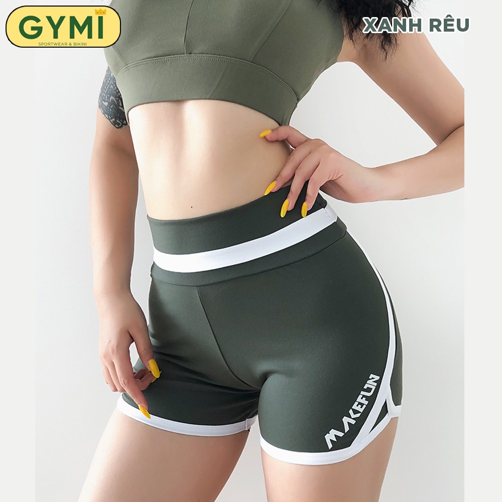 Quần tập gym yoga nữ GYMI QS13 dáng đùi short chất thun mịn cạp cao nâng mông có viền trắng thể thao