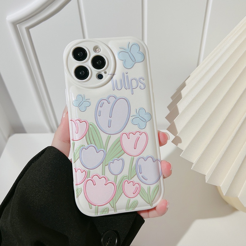 For iPhone 13 12 11 Pro Max X Xs XR Xs Max SE2020 7 8 Plus Ốp Điện Thoại Đệm Khí Hình Hoa Tulip Cho
