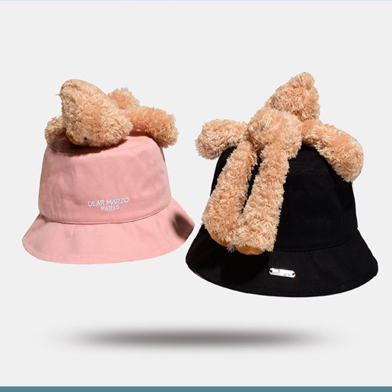 Lq Celebrity Nón Bucket Vành Ngắn Thêu Hình Gấu Ba Chiều Cá Tính Thời Trang Cá Tính