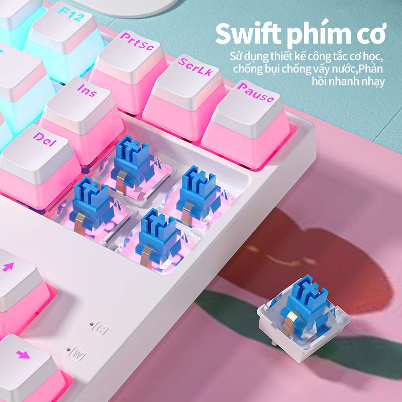 Bàn phím cơ EK87 11 loại hiệu ứng ánh sáng Keycap nhựa ép hai màu có dây -Làm việc văn phòng và chơi game cực mướt