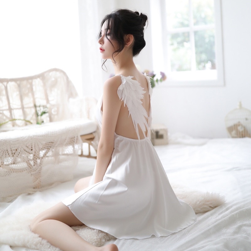 [Hàng Đẹp] Đầm Ngủ Váy Ngủ Satin Lụa Hai Dây Phối Cánh Tiên Sau Lưng Siêu Đẹp Cao Cấp Mainia Shop