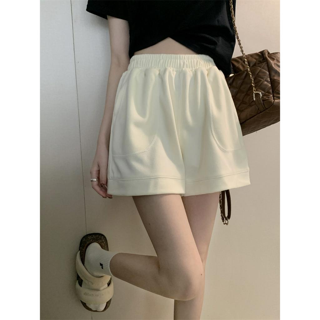 Quần Short Thể Thao Lưng Cao Ống Rộng Màu Sắc Đơn Giản Phong Cách Hàn Quốc