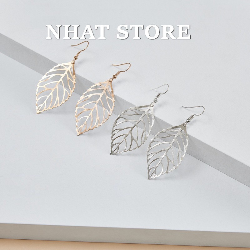 Khuyên tai nữ hình chiếc lá, bông tai nữ Nhatstore