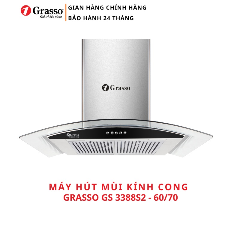 Máy hút mùi kính cong Grasso GS 3388S2 - 60/70/90 thiết kế hiện đại