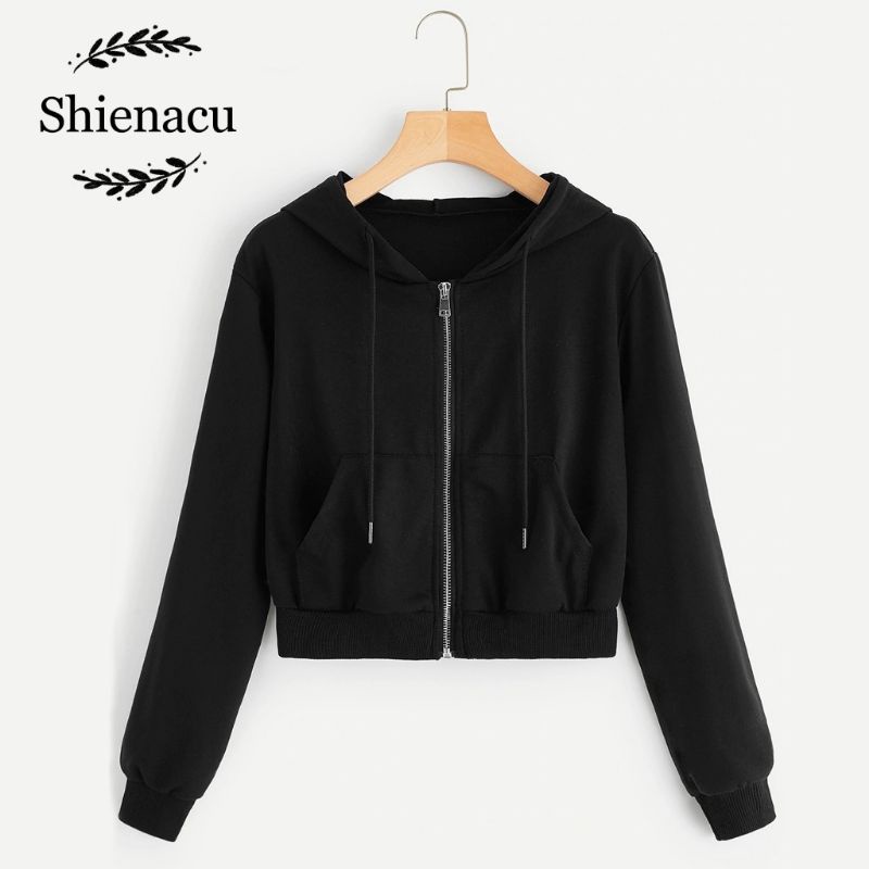 🌈Áo khoác form ngắn croptop tay dài có mũ nón trùm đầu dây kéo ulzzang