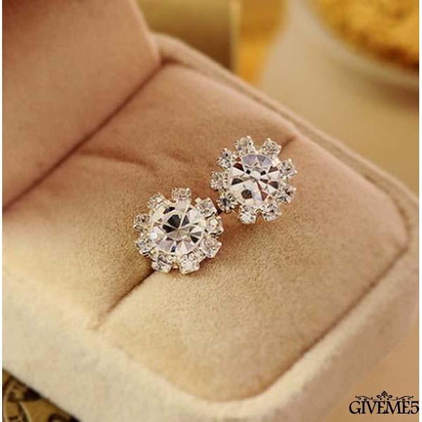 Hoa tai mạ bạc đính kim cương giả hợp thời trang cho nữ