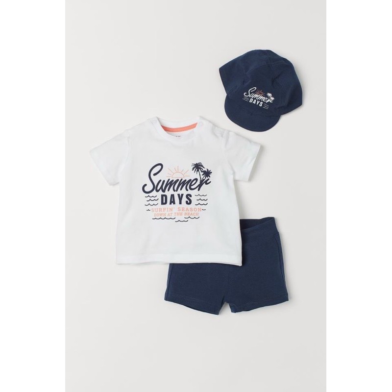 Set HM bé trai❤️Set 3 món gồm áo thun+ quần + nón bé trai