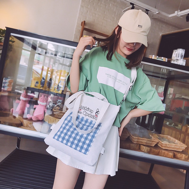 Túi Vải Tote Fashion Đeo Chéo, Đen Bên, Balo