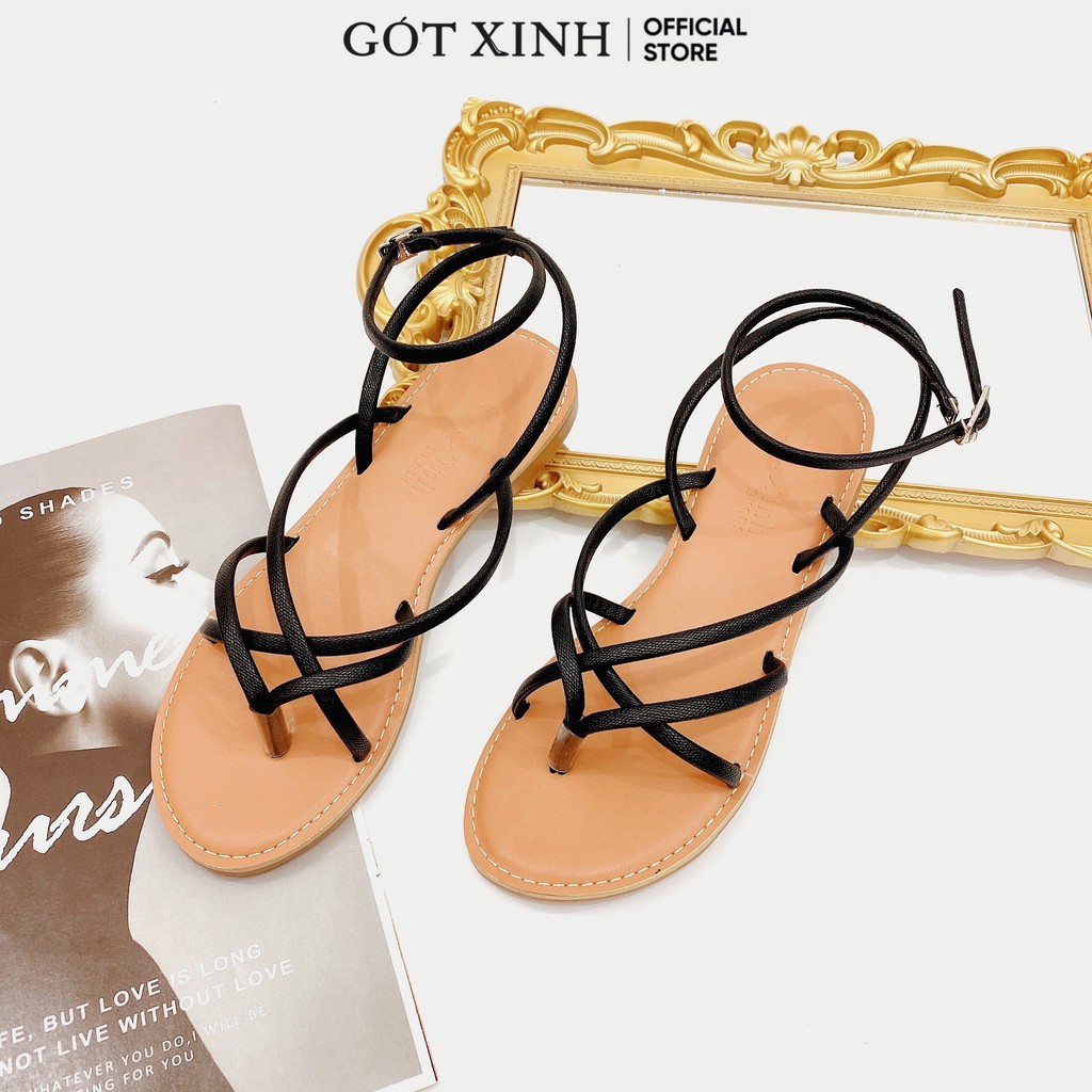 Sandal Gót Xinh GX247 Da Mềm Quai Chéo Có Quai Hậu