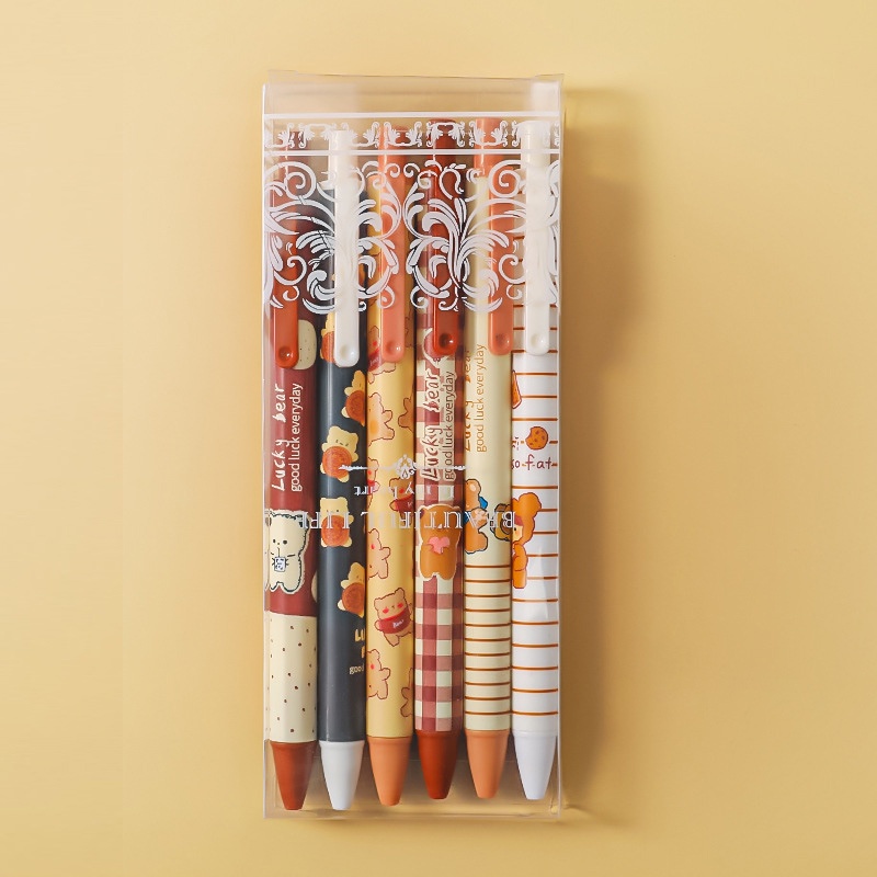 Hộp Bút Bấm 6 Bút Mực Cỡ Nhỏ Họa Tiết Hoạt Hình Dễ Thương Cho Học Sinh / Văn Phòng