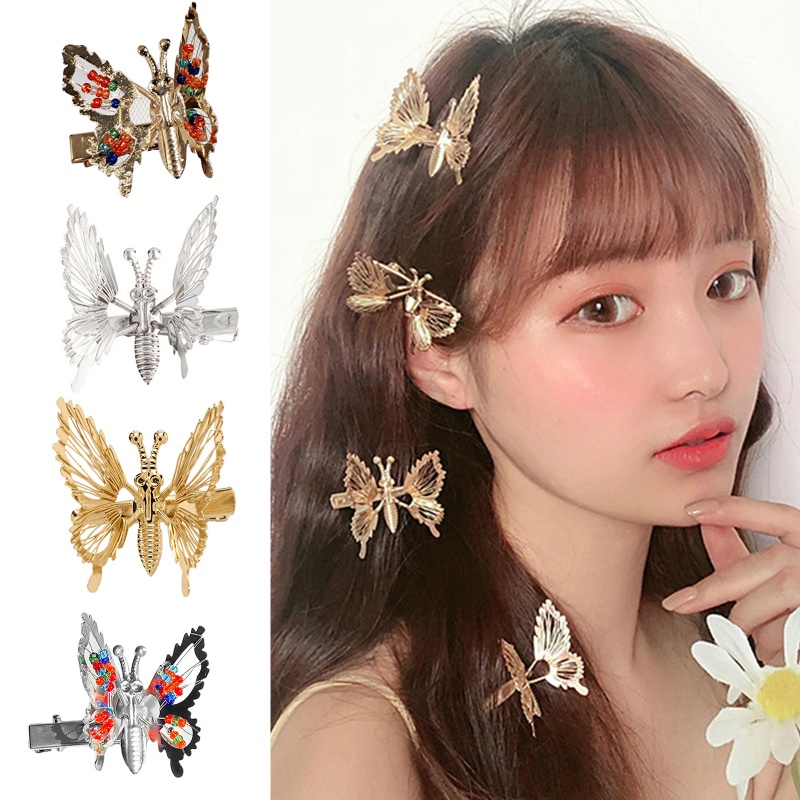Kẹp Tóc Tua Rua Hình Cánh Bướm Đính Ngọc Trai Cho Nữ
