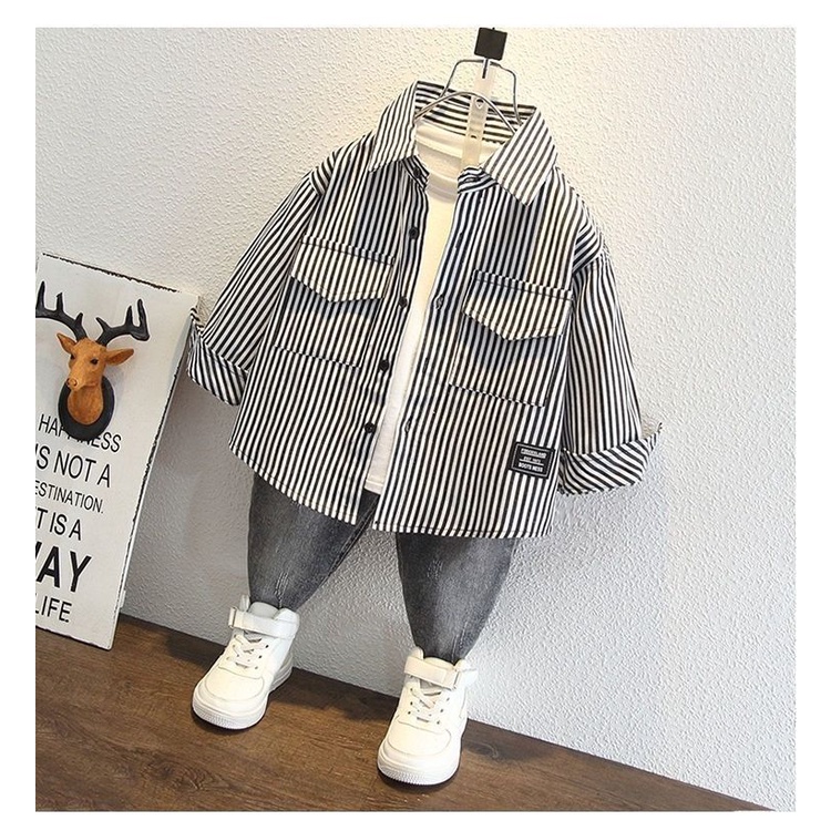 [Hàng Mới Về] Áo Sơ Mi Tay Dài Kẻ Sọc Phong Cách Anh Quốc Thời Trang Xuân Thu Cho Bé Trai
