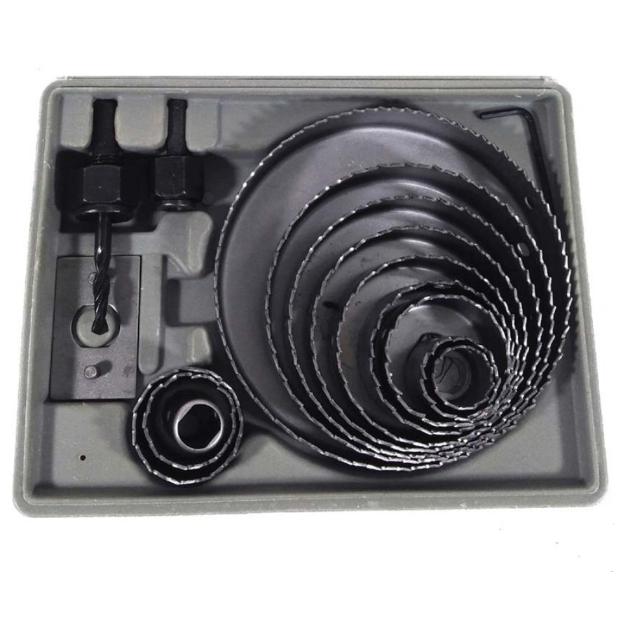 Bộ mũi khoét thạch cao, gỗ, ĐK 19- 127mm, 16 chi tiết: Siêu sắc, bền bỉ, chính xác (đen)