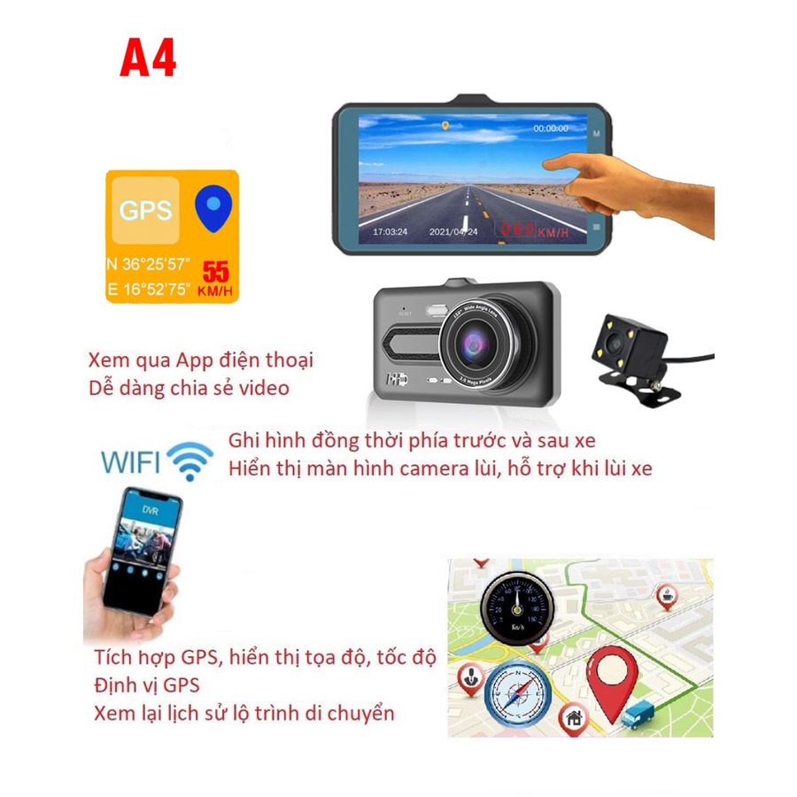 CAMERA HÀNH TRÌNH Ô TÔ A4 Full HD Tích hợp GPS Tặng kèm thẻ nhớ JVJ 32GB - GomhangVn