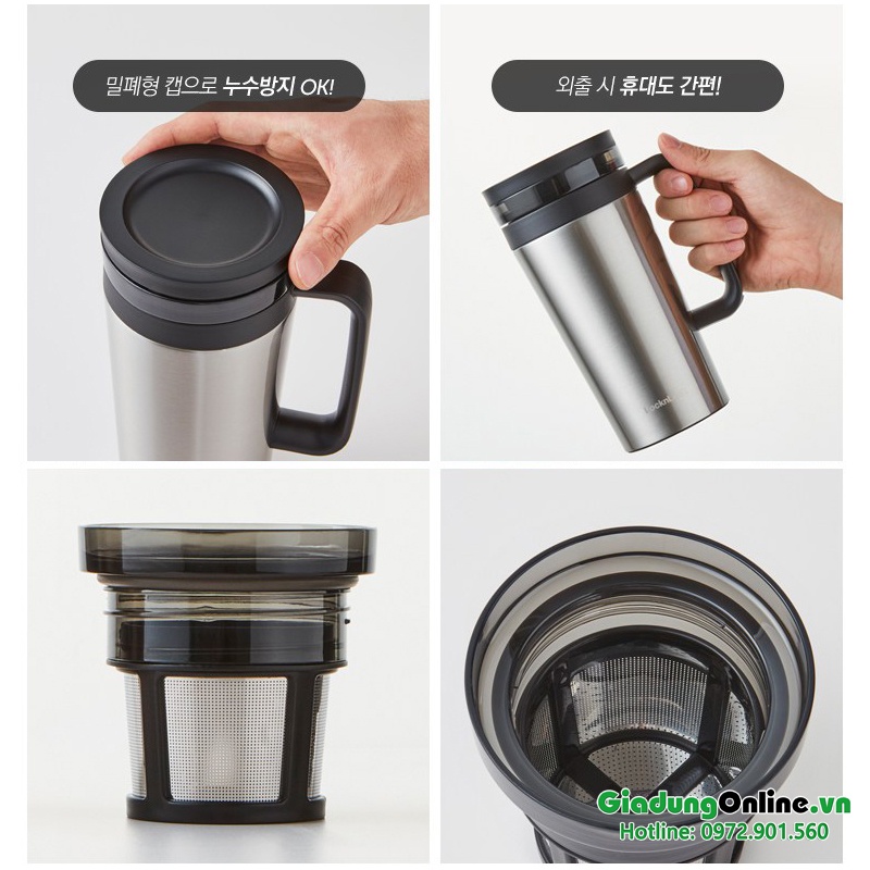 Ly Giữ Nhiệt Pha Trà, Cà Phê Lock&amp;Lock Coffee Filter Mug LHC4197SLV 580ml Màu Bạc