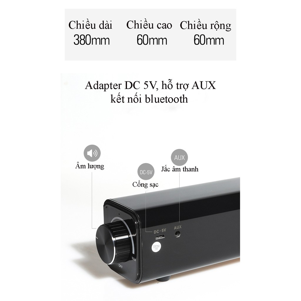 Loa thanh Soudbar Bluetooth 20W cao cấp (màu đen)