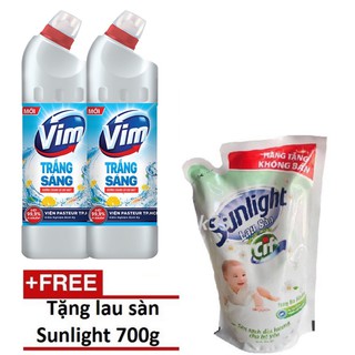 Set 2 Chai Vim Trắng Sáng Chanh Xả 880ml Tặng Lau Sàn 700g