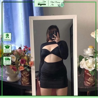 Bigsize đầm cut out ngực eo, tay dài váy ngắn