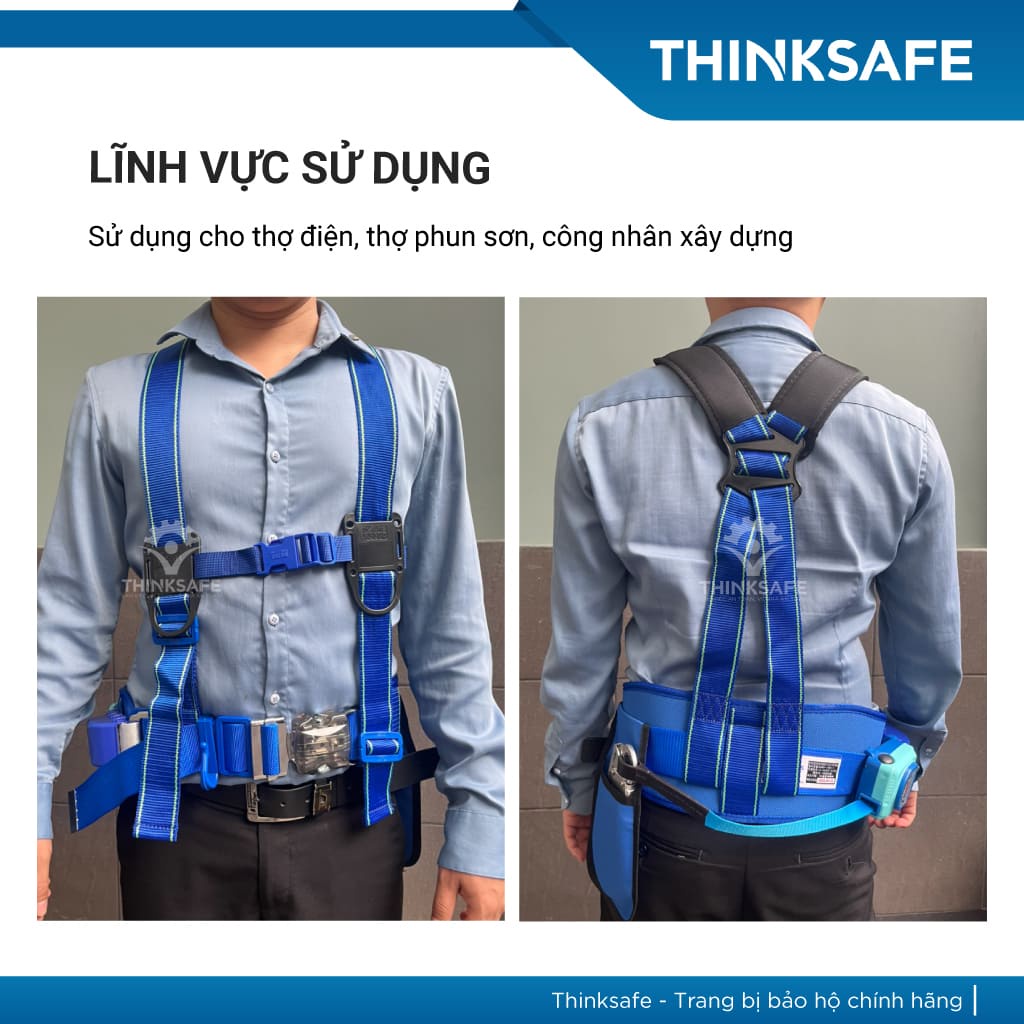 Dây đai an toàn SSEDA Belt móc nhôm tự rút kèm giảm sốc, có nút bấm rút tự động có túi dụng cụ - THINKSAFE