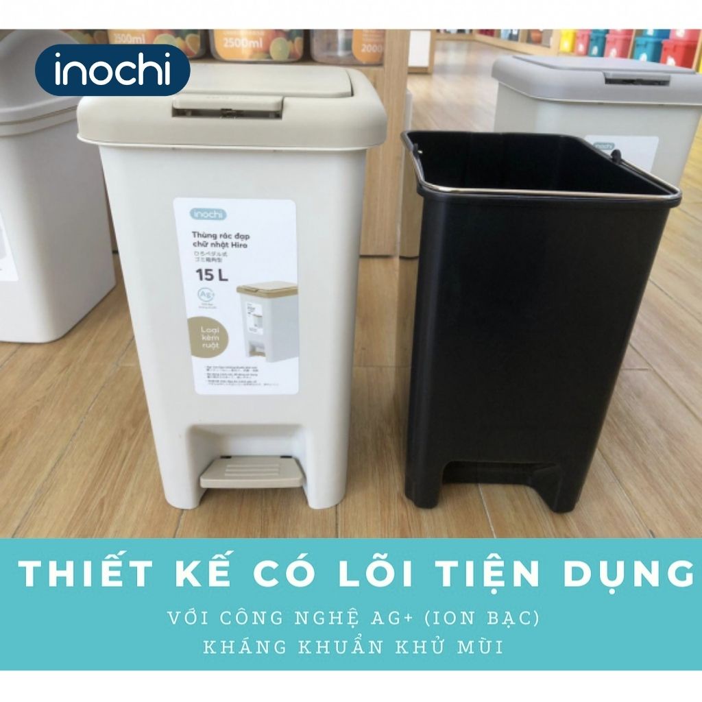 Thùng Rác Nhựa Đạp Chân INOCHI Nắp Đậy Chữ Nhật, Làm Sọt Rác Cho Văn Phòng, Trong Nhà, Ngoài Trời