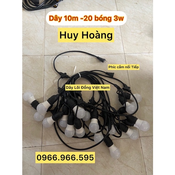Dây đèn trang trí ngoài trời dùng quán cà phê, đèn thả trang trí  trà sữa, 10m 20 bóng, 5m 10 bóng loại Tốt