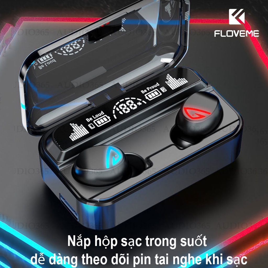 Tai nghe bluetooth V5.2 Floveme - S10 Pro cao cấp, cảm ứng vân tay, hỗ trợ đàm thoại, kiêm sạc dự phòng 2200mAh