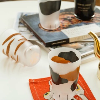 (XẢ KHO) Cốc ly chân mèo thuỷ tinh 3 màu tặng lót ly mèo cute