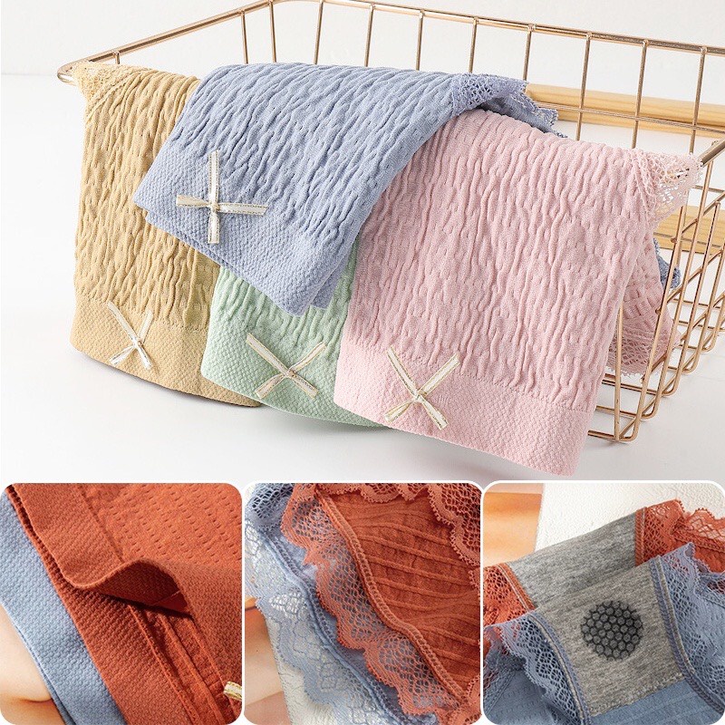Sét 5 Quần Lót Nữ Cotton Dệt Kim - Quần Chip Nữ kháng khuẩn thoáng mát đính nơ xinh tôn vòng 3 gợi cảm QL16