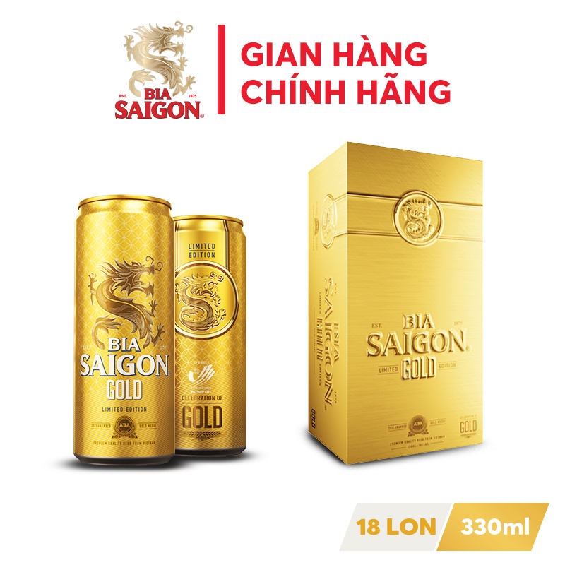 Thùng 18 lon bia SAIGON GOLD lon 330ml