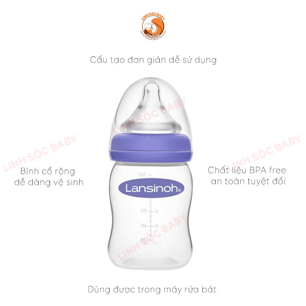 Bình sữa Lansinoh Momma 160ml - 240ml | Hàng chính hãng, núm ti siêu mềm size S/M/F