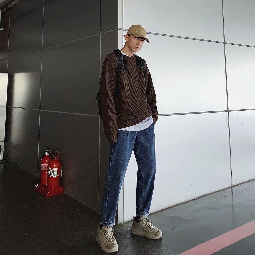 Áo Sweater namDệt Kim Dày Cổ Tròn Dáng Rộng Thời Trang Thu Đông Dành Cho Nam FARU184