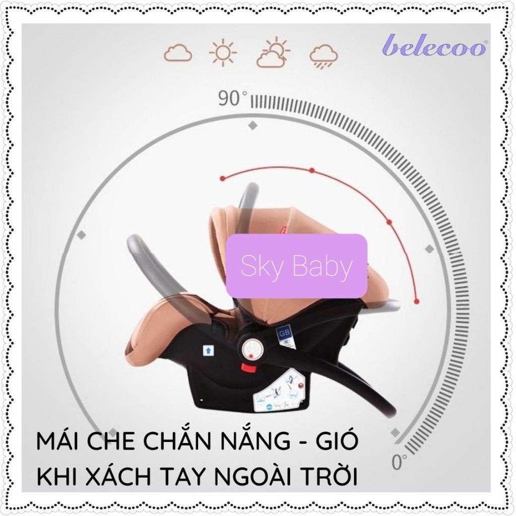 Ghế ngồi ô tô cho bé Belecoo chính hãng CAR SEAT an toàn cho trẻ em từ sơ sinh tới 3 tuổi gắn được vào xe đẩy nôi Zozon