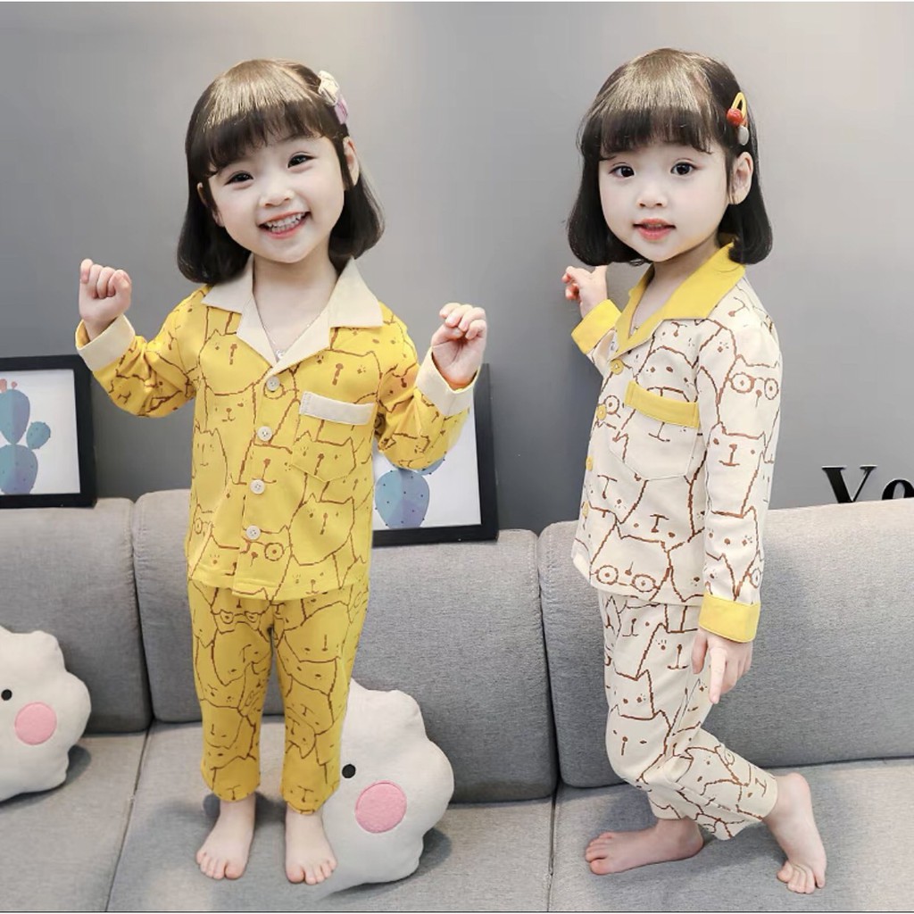 Đồ bộ quần áo cộc tay QATE933 - Đồ bộ quần áo dài tay cho bé pijama mặt mèo QATE761 QATE780