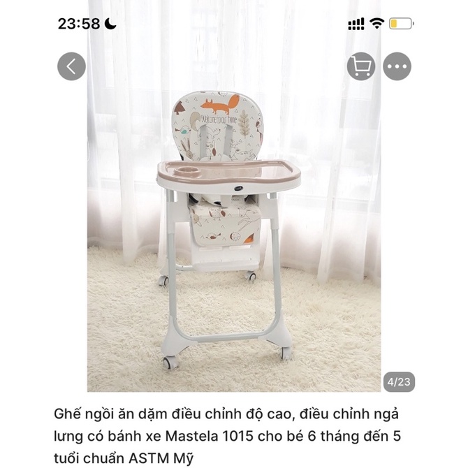 Thanh lý ghế ăn dặm Mastela