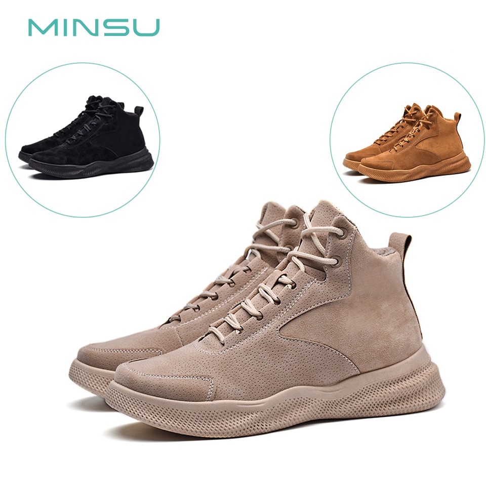 Giày Boot Cổ Cao Nam Hàn Quốc MINSU M3401 Thiết Kế Da Lộn Ấn Tượng Phù Hợp Mang Giày Đi Chơi, Đi Phượt