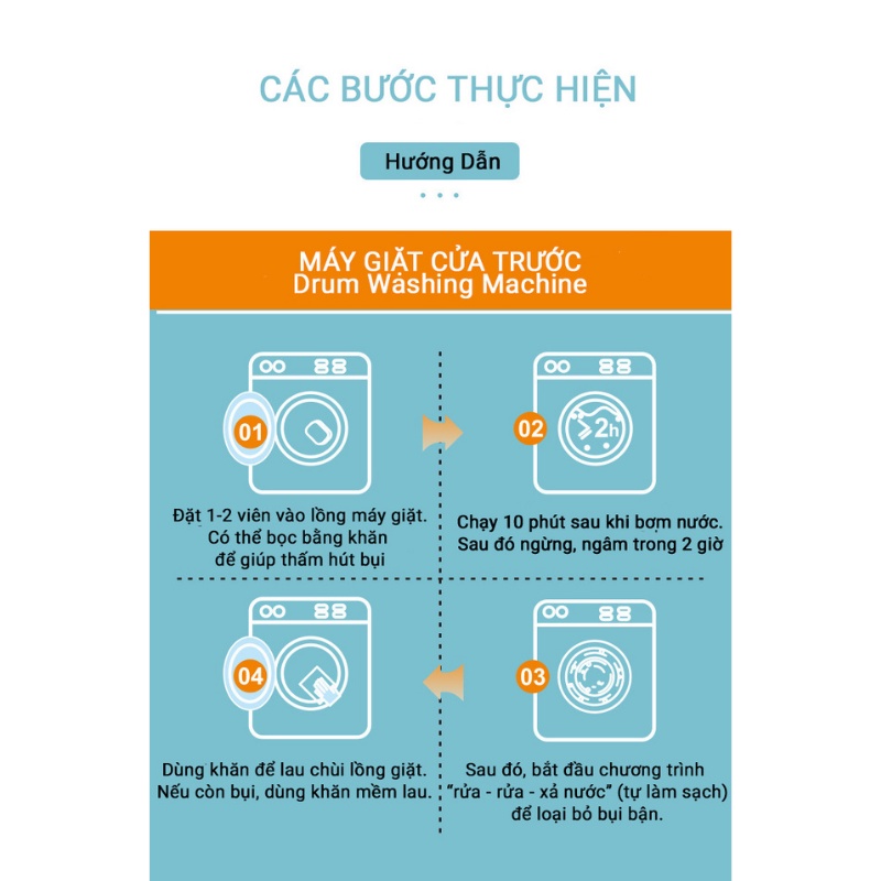 Hộp 12 Viên tẩy lồng giặt khử sạch cặn bẩn vệ sinh máy giặt diệt khuẩn và khử mùi lồng máy TUTJNO