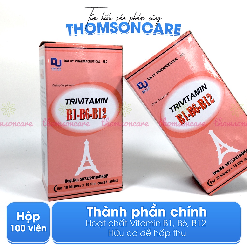 Vitamin 3B Trivitamin Hộp 100 Viên Nén Đ.Y - Bổ Sung Vitamin Nhóm B B1 - B6 - B12 Giúp Tăng Cường Sức Đề Kháng