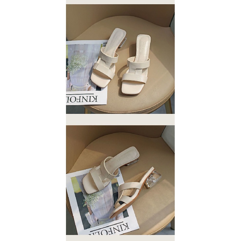 Dép Sandal Gót Dày Hở Ngón Mũi Vuông Bằng Da Mềm Thời Trang Mùa Hè 2022 Dành Cho Bạn Nữ