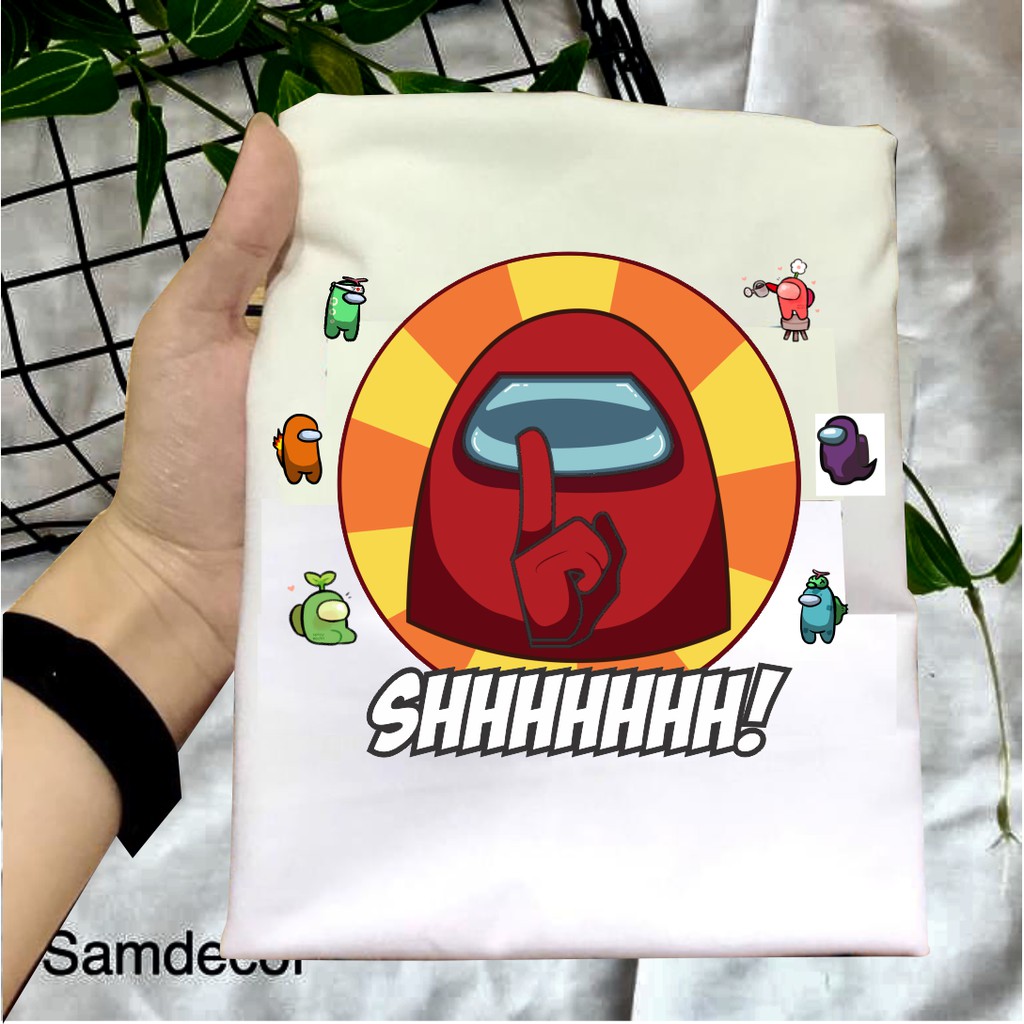 Áo thun in hình Amongus bé trai cổ tròn màu trắng siêu hot