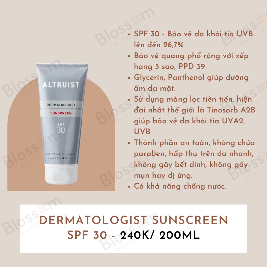 Kem chống nắng Altruist Dermatologist Sunscreen cho da nhạy cảm, phổ rộng cho mặt và body toàn thân