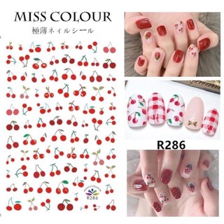sticker dán móng hình cherry, lá họa tiết, dán đầu móng