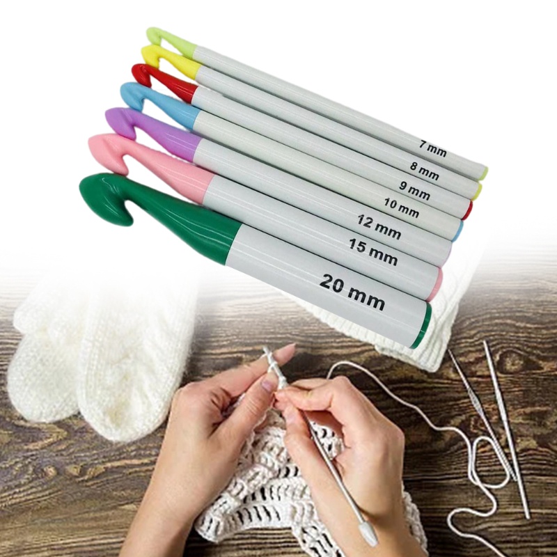 Set 7 kim móc len tay cầm nhựa kích thước lớn 7mm-20mm