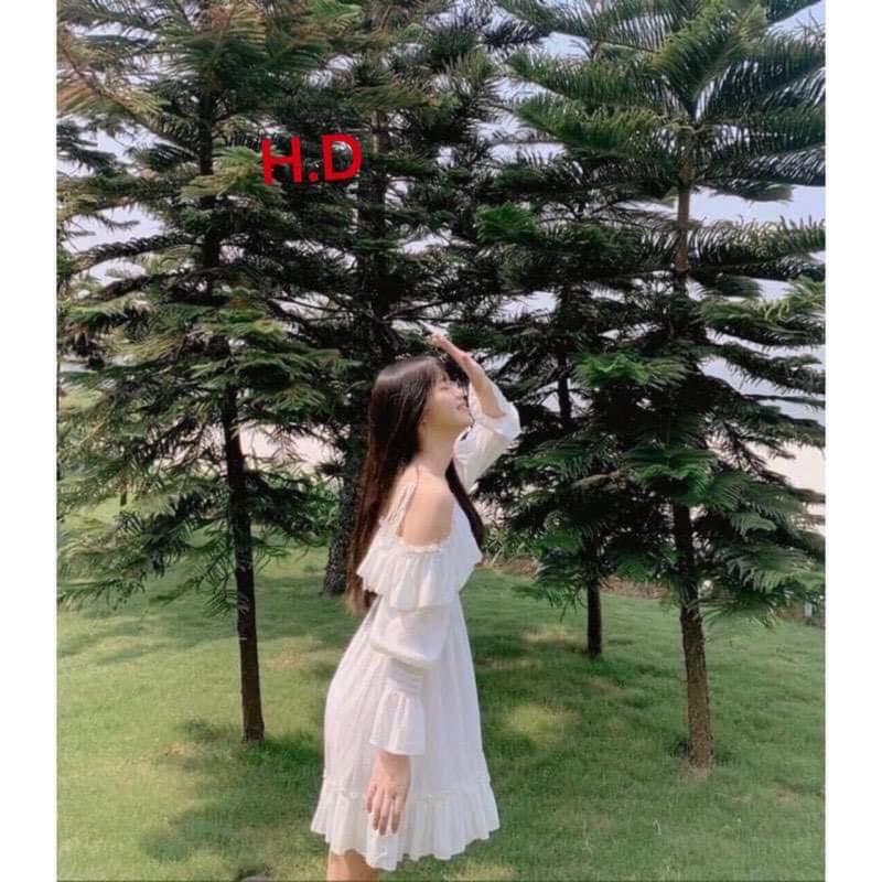 Váy Tiểu Thư Trắng Trễ Vai Hoặc Cổ Vuông Vintage 2 Dây Buộc Vai ❤ Đầm Xòe 2 Lớp có lót trong Mặc Nhiều Kiểu giá rẻ Maxi
