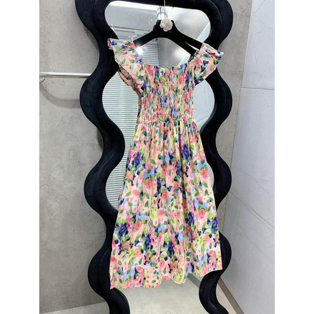 Váy hoa maxi trễ vai chun mặc 2 kiểu túi 2 bên