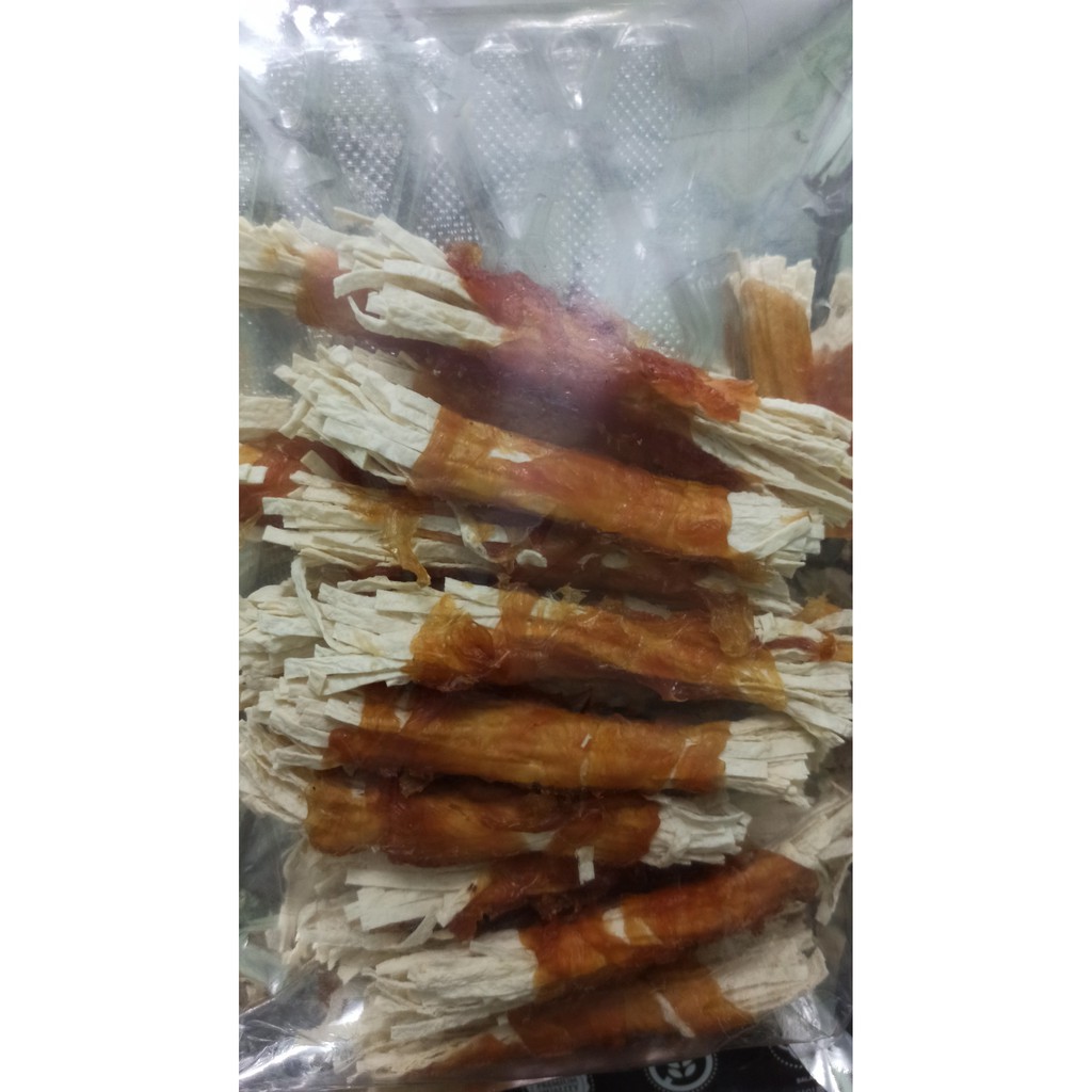 350gr Snack bánh thưởng ăn vặt bò cuộn sợi mực cho chó