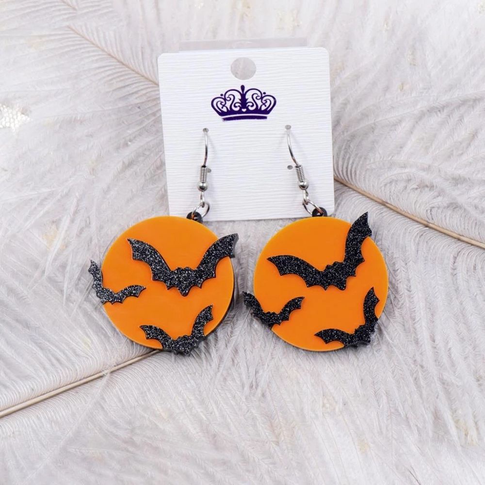 MXFASHIONESTORE Funny Halloween Dangle Earrings Cute Women Stud Earrings Korean Style Earrings Party Moon Black Bat Gothic Girls Simple Fashion Jewelry