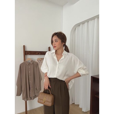 Sơ mi lụa phi bóng trơn SM-932, áo somi trơn